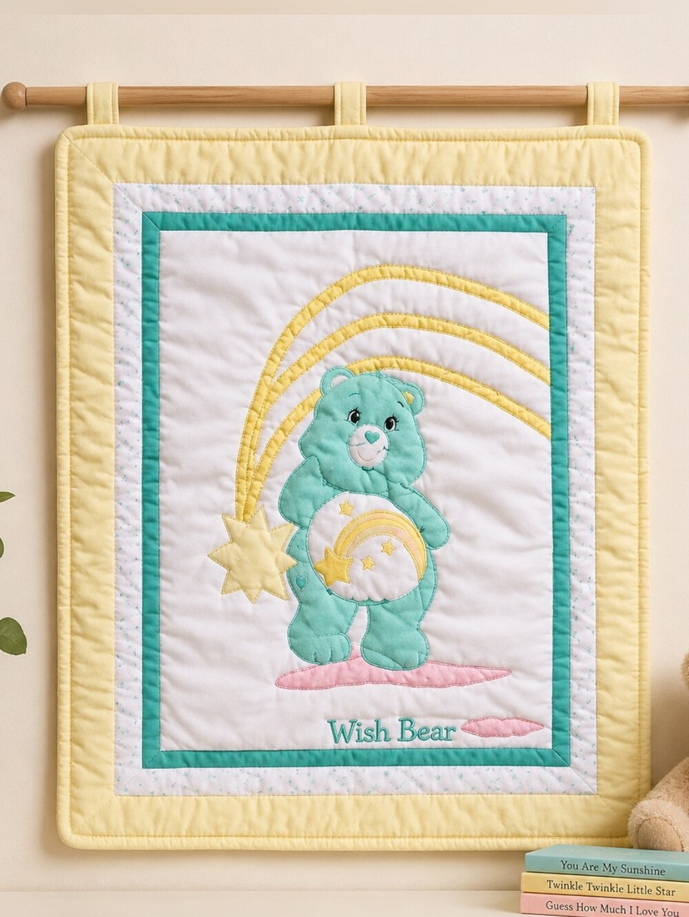 Vintage 90's Care Bears Wish Bear Decorative Hanging Quilt 24"×31"